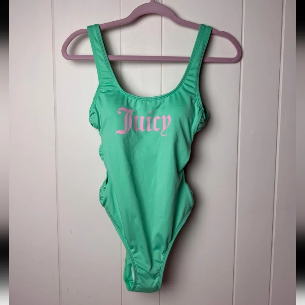 JUICY COUTURE mint Green Side Bows One Piece Bathing Suit - Picture 2 of 8
